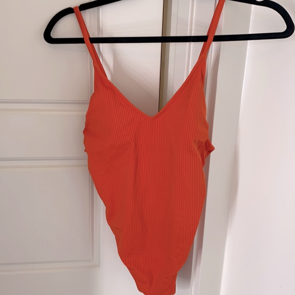 red orange one piece swimsuit